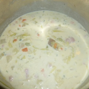 But in the end it becomes a luscious and creamy chowder.