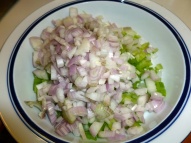 Finely dice your shallots and celery.