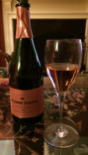 A wee glass of California rose sparkling after dessert.